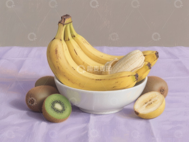 高清大图下载【趣麦麦图】香蕉与猕猴桃的静物组合