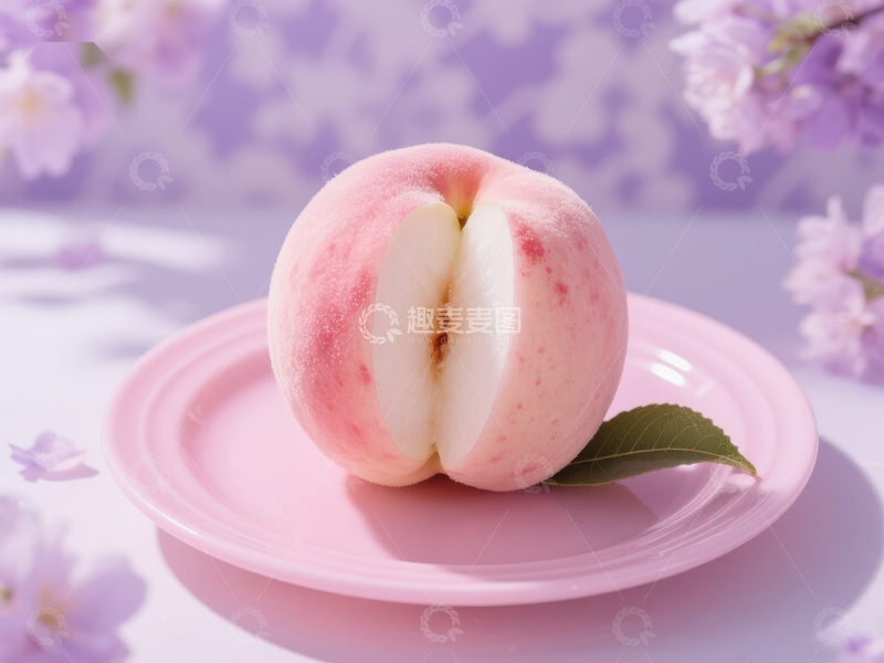 高清大图下载【趣麦麦图】粉嫩桃子静置粉色盘中