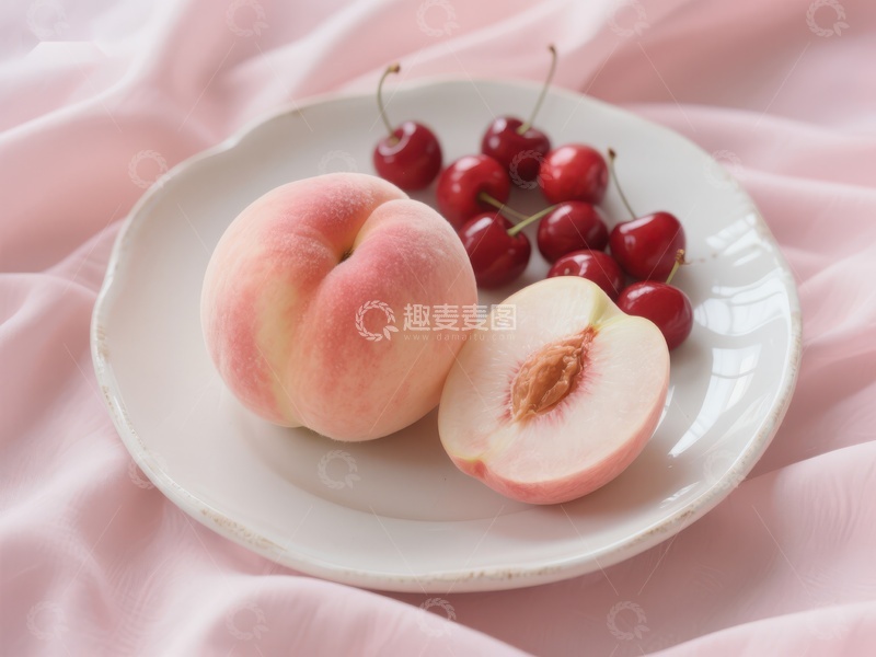 高清大图下载【趣麦麦图】桃子与樱桃的甜美组合