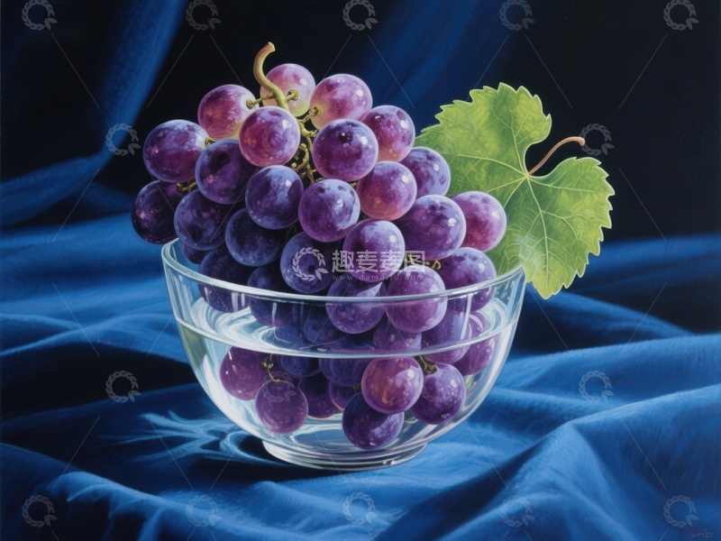 高清大图下载【趣麦麦图】透明碗中的葡萄静物画