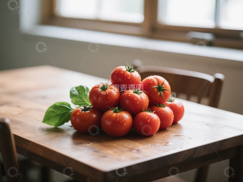 高清大图下载【趣麦麦图】新鲜番茄堆放在木质桌子上