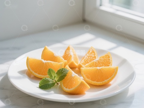 新鲜橙子切片摆盘