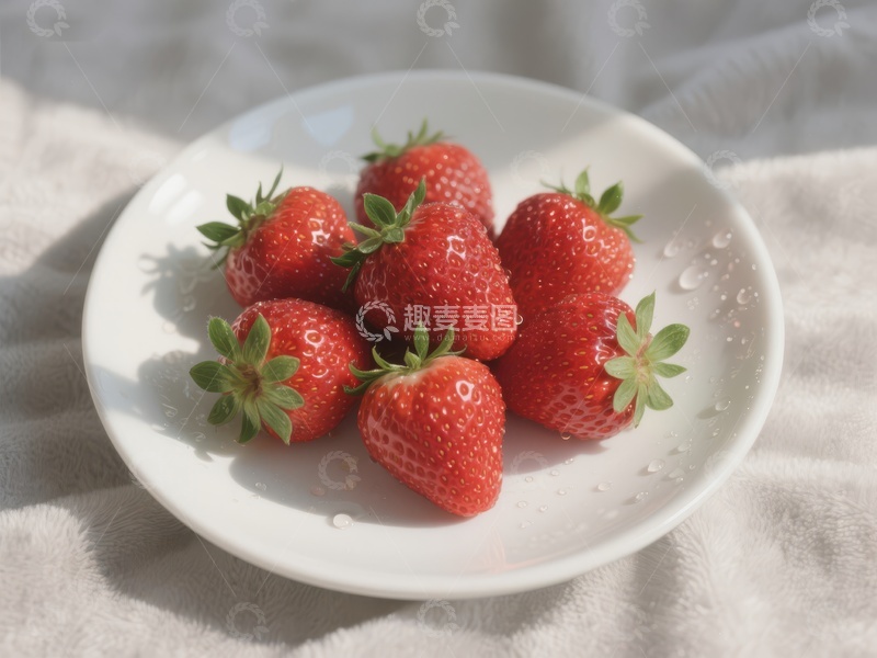 高清大图下载【趣麦麦图】新鲜草莓置于白色盘中