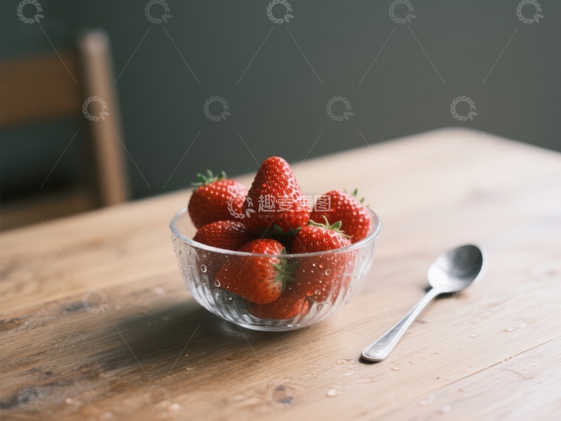 高清大图下载【趣麦麦图】玻璃碗中的新鲜草莓