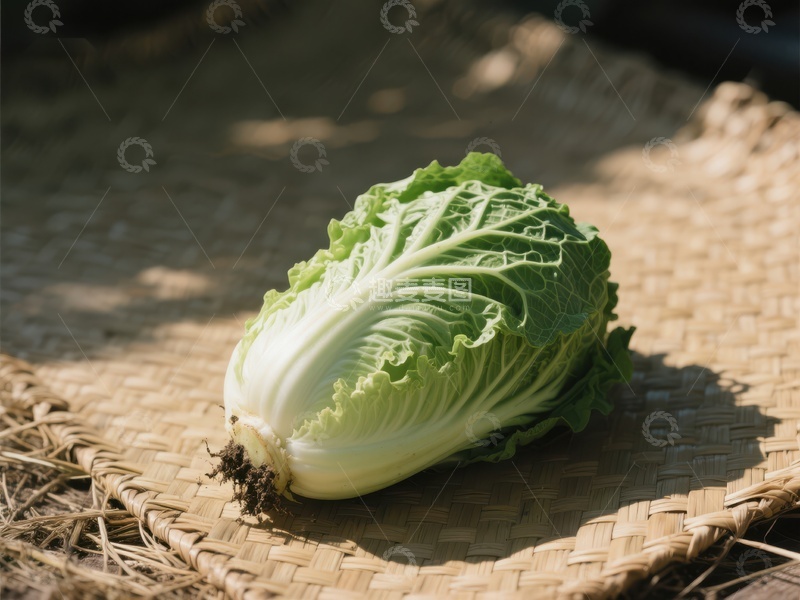 高清大图下载【趣麦麦图】新鲜白菜置于编织垫上
