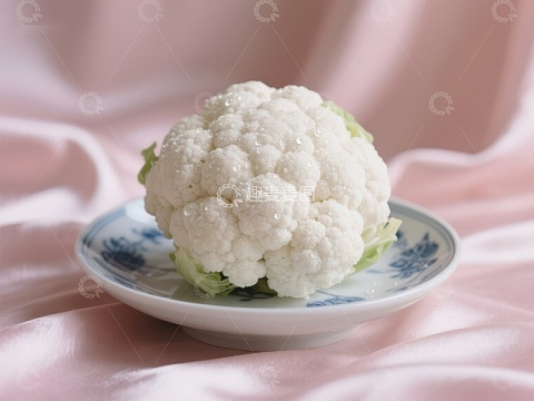 新鲜花椰菜置于青花瓷盘中