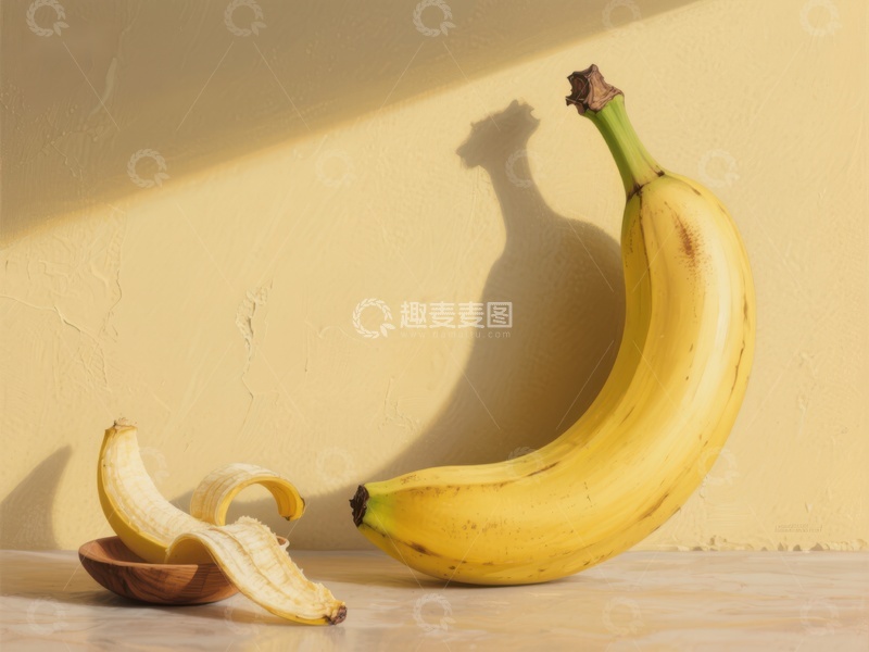 高清大图下载【趣麦麦图】香蕉与剥皮香蕉的静物组合