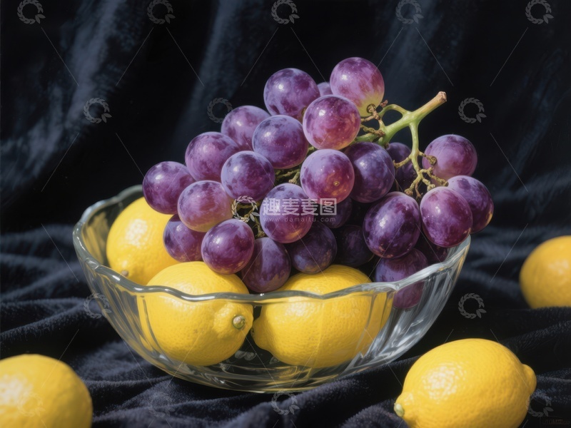 高清大图下载【趣麦麦图】葡萄与柠檬的静物组合