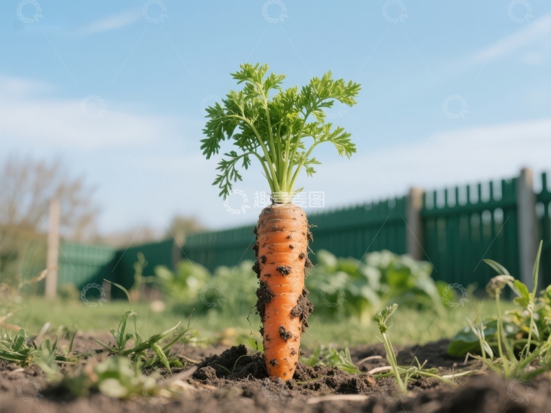 高清大图下载【趣麦麦图】胡萝卜半露土壤，绿叶迎风
