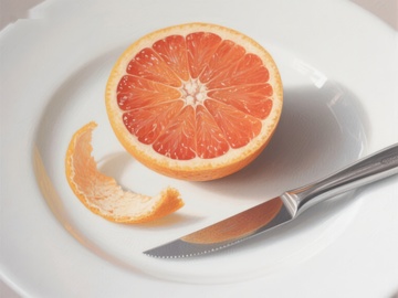 切开的葡萄柚与刀具