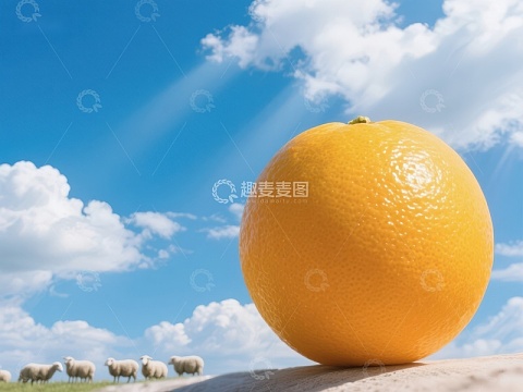 橙子与羊群的田园景象