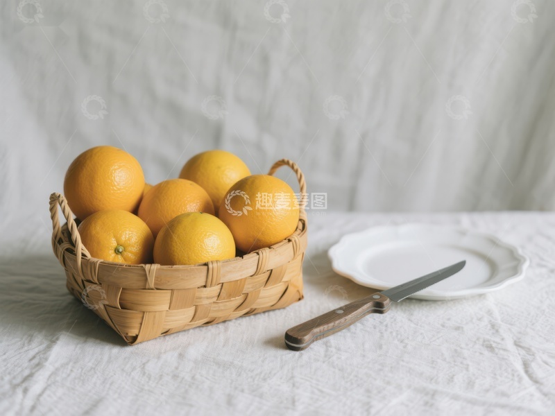 高清大图下载【趣麦麦图】篮子里的橙子与空盘