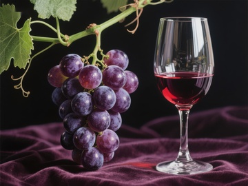 红葡萄酒与葡萄的静物组合