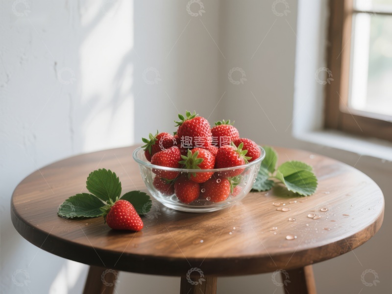 高清大图下载【趣麦麦图】木桌上的草莓碗