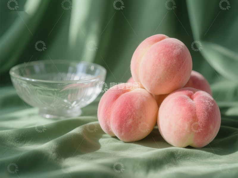 高清大图下载【趣麦麦图】新鲜桃子与透明碗的静物组合
