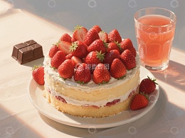 草莓奶油蛋糕与果汁