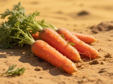 新鲜胡萝卜置于沙地上