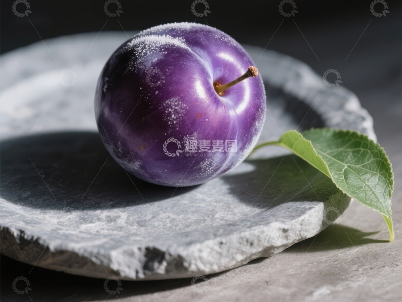 高清大图下载【趣麦麦图】紫李静置石盘之上