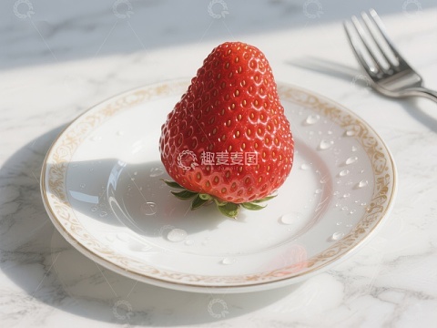 新鲜草莓置于白色盘中