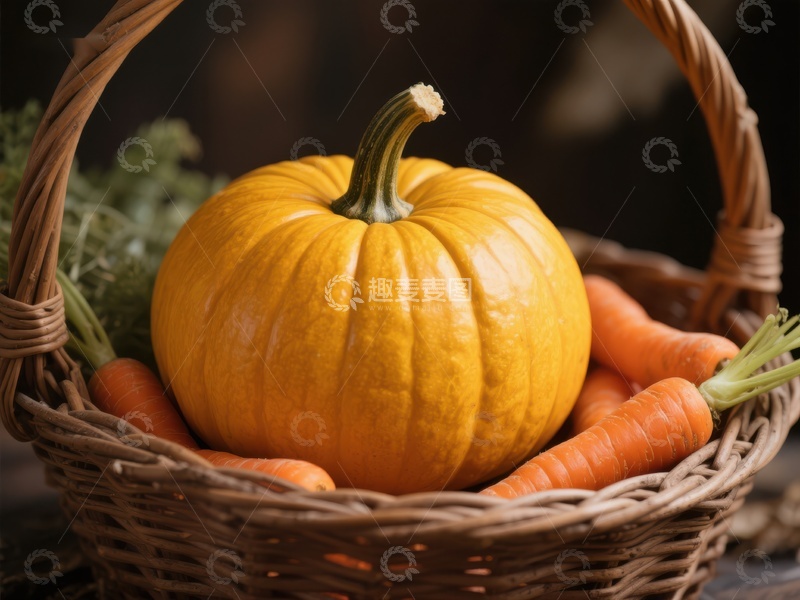高清大图下载【趣麦麦图】篮子里的南瓜和胡萝卜
