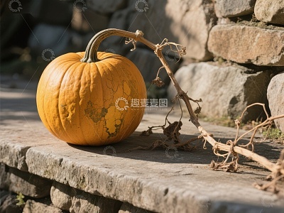 石阶上的橙色南瓜