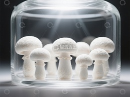 玻璃罩中的白色蘑菇群