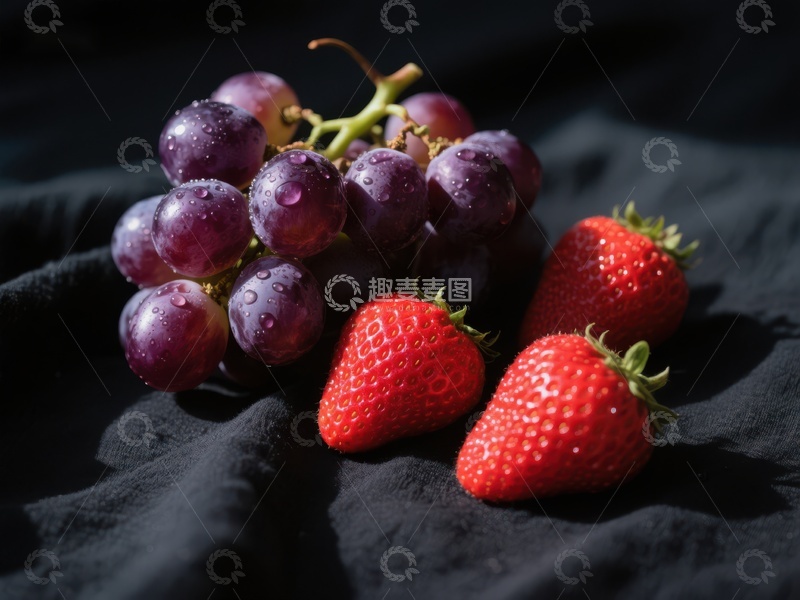 高清大图下载【趣麦麦图】新鲜葡萄与草莓的静物组合