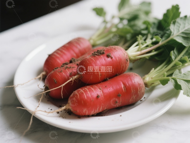 高清大图下载【趣麦麦图】新鲜红萝卜置于白色盘中