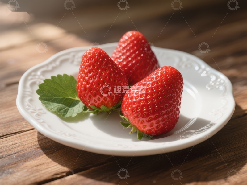 高清大图下载【趣麦麦图】新鲜草莓置于白色瓷盘