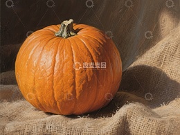 静置在麻布上的橙色南瓜