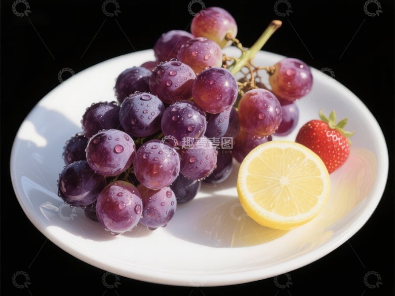 高清大图下载【趣麦麦图】葡萄柠檬草莓盘中静物