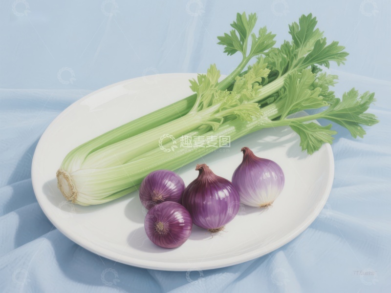 高清大图下载【趣麦麦图】芹菜与小洋葱的静物组合