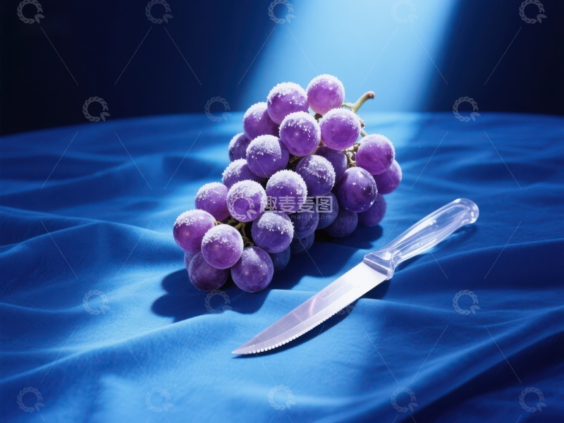高清大图下载【趣麦麦图】紫葡萄与刀具的静物特写