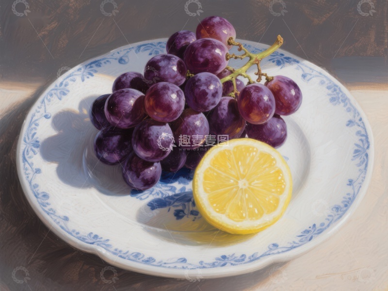 高清大图下载【趣麦麦图】葡萄与柠檬的静物画