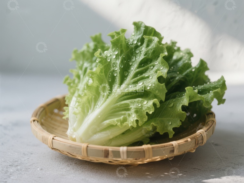 高清大图下载【趣麦麦图】新鲜生菜置于竹篮中