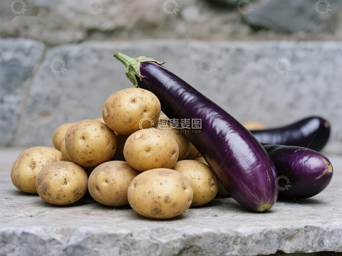 土豆与茄子的静物组合