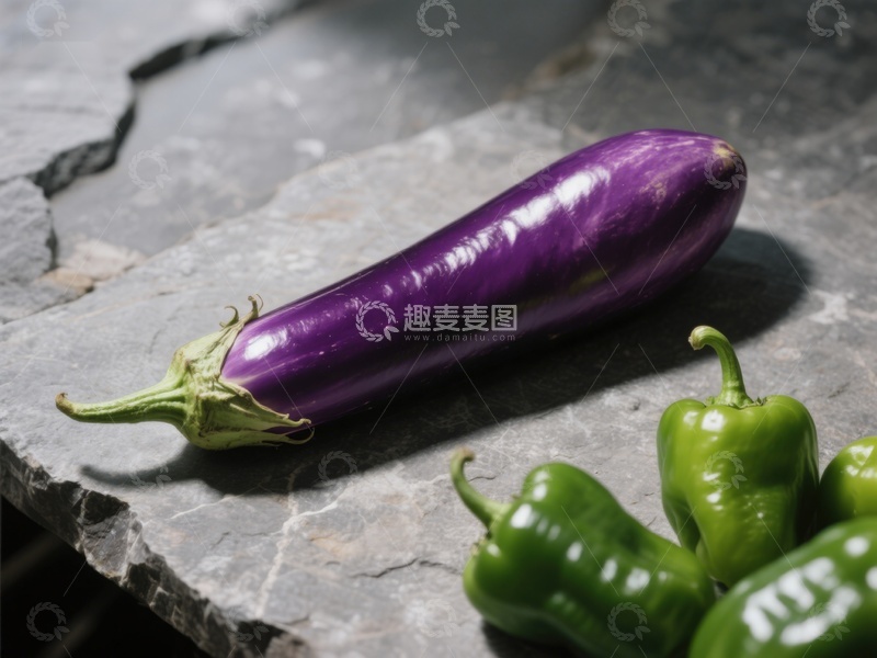高清大图下载【趣麦麦图】紫色茄子与绿色辣椒静物图