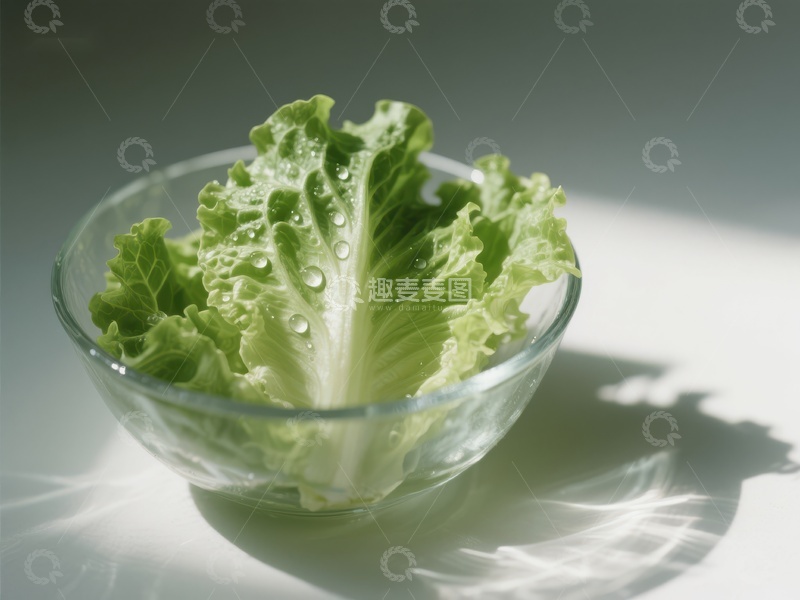 高清大图下载【趣麦麦图】新鲜生菜置于透明碗中