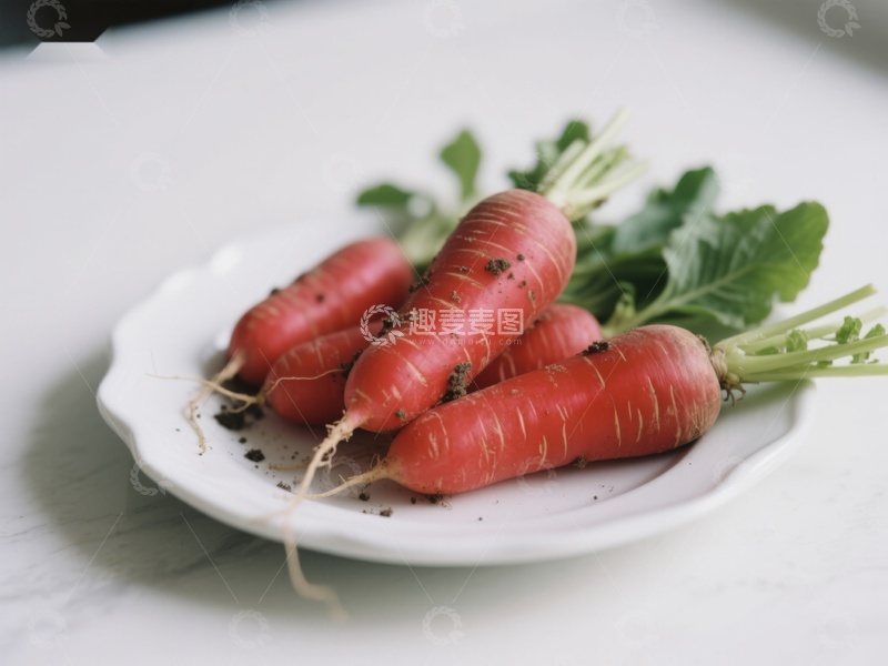 高清大图下载【趣麦麦图】新鲜胡萝卜置于白色盘中