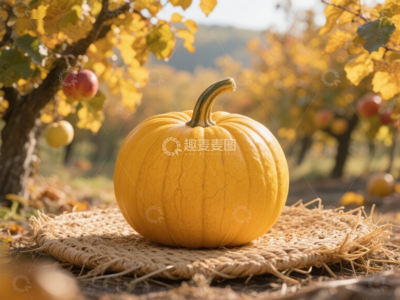 高清大图下载【趣麦麦图】秋日果园中的金黄南瓜