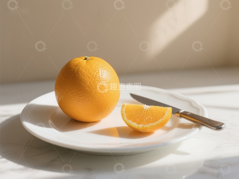高清大图下载【趣麦麦图】阳光下的橙子与刀具