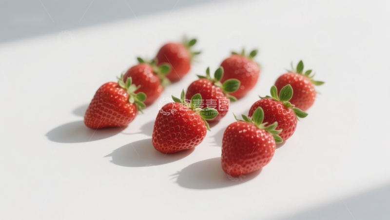 高清大图下载【趣麦麦图】新鲜草莓排列在白色背景上