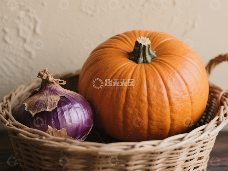 高清大图下载【趣麦麦图】篮子里的南瓜和洋葱