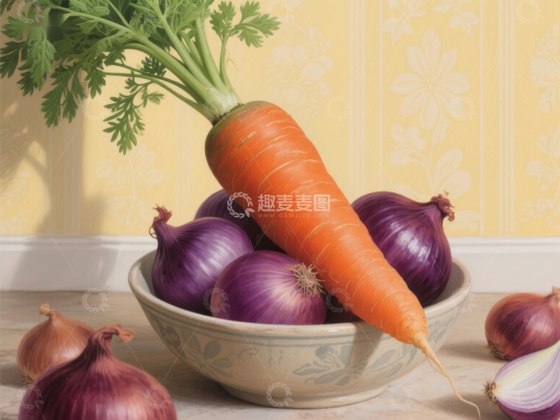 高清大图下载【趣麦麦图】胡萝卜与洋葱的静物组合
