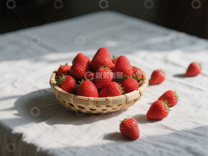高清大图下载【趣麦麦图】竹篮中的新鲜草莓