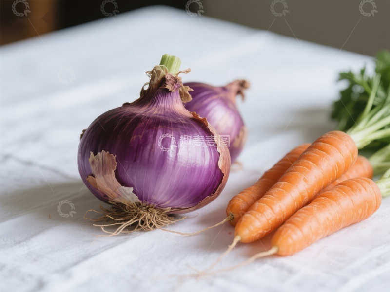 高清大图下载【趣麦麦图】紫色洋葱与胡萝卜的静物组合