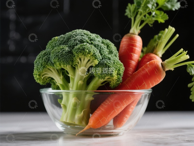 高清大图下载【趣麦麦图】新鲜蔬菜：西兰花与胡萝卜