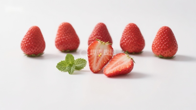 高清大图下载【趣麦麦图】新鲜草莓与薄荷叶的清新组合