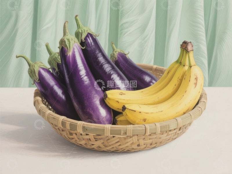高清大图下载【趣麦麦图】篮子里的茄子和香蕉