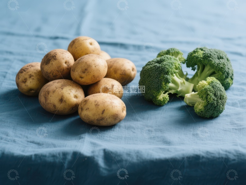 高清大图下载【趣麦麦图】新鲜土豆与西兰花静物图